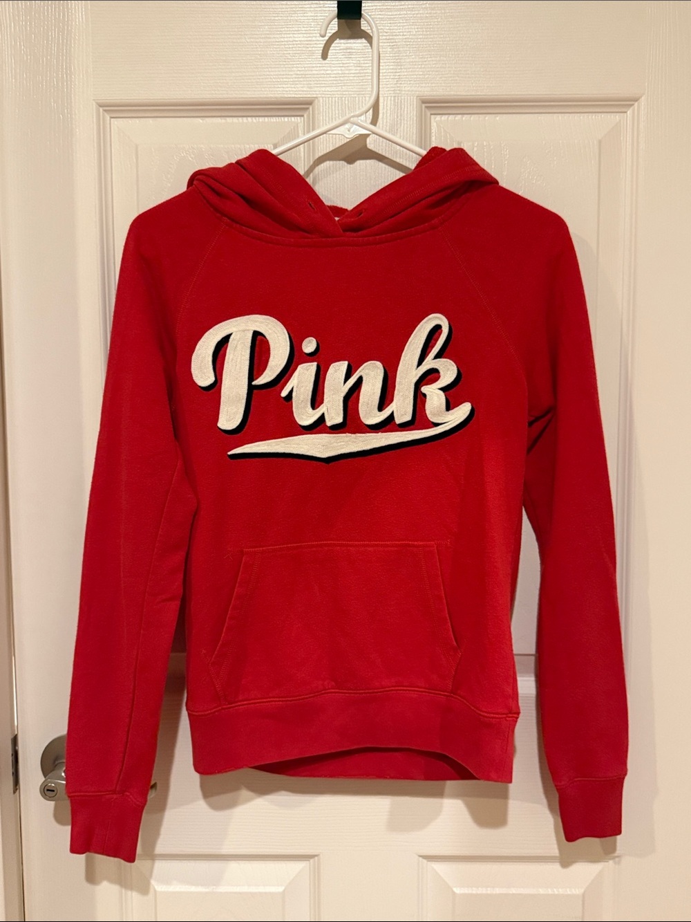 PINK Victoria's Secret Red Hooded Sweatshirt with White Logo